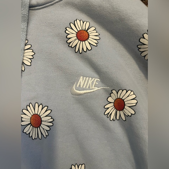 Nike Light Blue Hoodie with Daisies Size Small - Picture 2 of 7